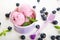 blueberry ice cream or frozen yogurt and sprig of mint, with fresh berries