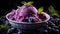 Blueberry ice cream on a plate close. Food photography. for cage menu. AI generated
