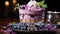 Blueberry layered cheesecake, no baked ombre mousse cake, decorated with fresh berries