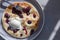 Blueberry pancake with vanilla ice cream. Delicious breakfast dessert food