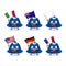 Blueberry pudding cartoon character bring the flags of various countries