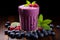 Blueberry smoothie or milkshake with fresh berries, a healthy breakfast