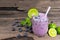 Blueberry smoothies purple colorful fruit Juice mix lemon milkshake .