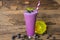 Blueberry smoothiesl fruit juice milkshake blend beverage healthy high protein the taste yummy In glass drink episode