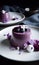 Blueberry and violet panna cotta with meringue and white chocolate