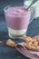 Blueberry yogurt natural oat flakes granola several layers in a glass
