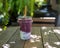 Blueberry yogurt smooties on garden cafe