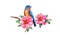 Bluebird and pink camellia flower. Garden bird watercolor illustration. Eastern sialia bird with tender camellia spring