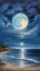 bluemoon overcasting the beach coast illustration Artificial Intelligence artwork generated