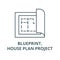 Blueprint,house plan project line icon, vector. Blueprint,house plan project outline sign, concept symbol, flat