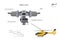 Blueprint of main rotor of helicopter. Industrial drawing of gearbox part. Detailed isolated image of craft propeller