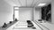 Blueprint project draft, empty yoga studio interior design, open space with mats and accessories, vertical garden, succulent