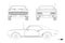 Blueprint of retro car. American vintage automobile of 1960s in outline style. Front, side and back view. Classic auto