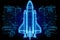 Blueprint Space Rocket Architect, blue neon color background. AI Generated