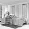 Blueprint unfinished project draft, contemporary wooden bedroom and bathroom. Double bed, freestanding bathtub, parquet and