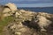 Bluff with boulders overlooking Long Island Sound in Connecticut.