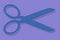 Bluish colored scissors shape or icon isolated on purple colored funky background.