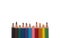 Blunt pencils broken used colored not new children childrens one row line isolated close up closeup