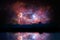 blur ancient stardust nebula back on night cloud sunset sky reflection on river