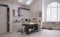 Blur background interior design, contemporary scandinavian kitchen, minimalistic architecture