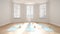 Blur background interior design: empty yoga studio, minimal classic space, parquet floor, walls with stucco, mats and accessories