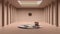 Blur background interior design, imaginary fictional architecture, empty space with classic colonnade, round carpet with armchair