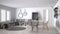 Blur background interior design, scandinavian minimalistic living room with sofa and vintage dining table, contemporary