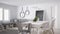 Blur background interior design, scandinavian minimalistic living room with sofa and vintage dining table, contemporary