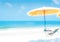 Blur beautiful summer beach with beach chair and umbrella