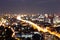 Blur bokeh background with cityscape in twilight, blurred focus in evening with downtown.