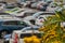 Blur of cars at public parking to modern mall, Blurred background abstract