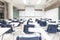 Blur classroom education background empty school class lecture room interior view with no teacher nor student
