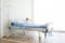 Blur of clean and hospitality of room with empty bed and medical equipment in hospital. medical and healthcare background