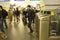 Blur. A crowd of people in a hurry passes through electronic turnstiles at the metro station in St. Petersburg, Russia, September