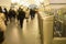 Blur. A crowd of people in a hurry passes through electronic turnstiles at the metro station in St. Petersburg, Russia, September