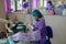 Blur focus dentist in dental patient medical