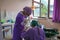 Blur focus dentist in dental patient medical