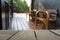 Blur image of terrace wood and Wooden terrace and classic chair