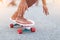 Blur leg on surf skate or skateboard on a skate park extreme sports. Concept family activity lifestyle of the new generation for