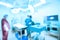 Blur of two veterinarian surgeons in operating room