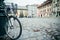 Blured bicycle parked at the street