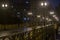 Blured of rainy night view of the iron grid of the Santa Ifigenia viaduct