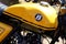 Bluroc Motorcycles belgian yellow black motorbike logo brand and text sign on fuel