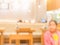 Blurr background image of young customer sit in restaurant