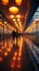 Blurred airport hustle people traverse two moving walkways in a straight view