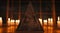 Blurred altar with defocused pendulum on spiritual session with burning candles in serene ambiance