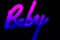 Blurred Baby word in proton purple neon color on black background
