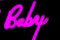 Blurred Baby word in proton purple neon color on black background.