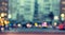 Blurred background of busy city view, city street, blur bokeh, lens blur of city scape, colorful bokeh