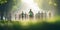 Blurred background of a group of people running in the park. Theme of sports. Generative AI